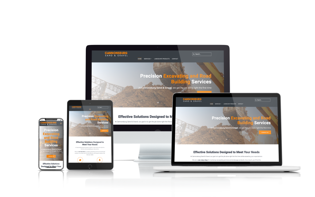 cannonsburg sand and gravel website displayed on mobile, tablet, laptop, and desktop computers