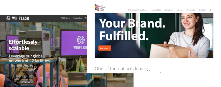 screenshots of old whiplash and port logistics group websites